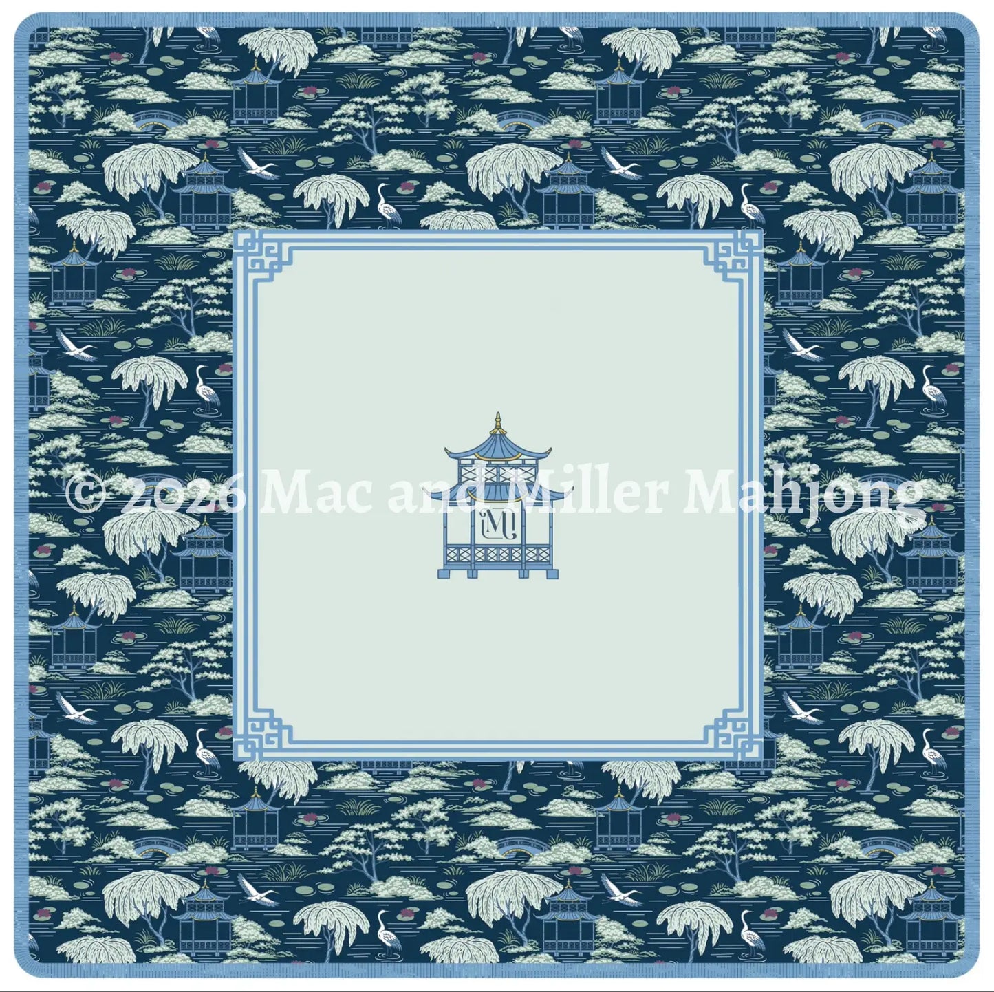 Mac and Miller Mahjong Heirloom Collection Square Navy Chinoiserie Mahjong Mat