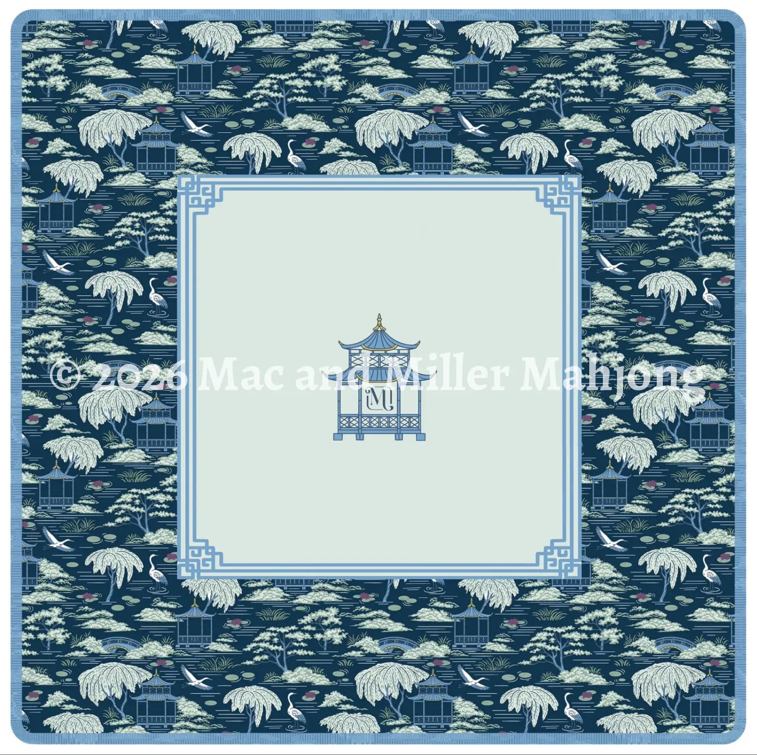 Mac and Miller Mahjong Heirloom Collection Square Navy Chinoiserie Mahjong Mat